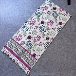 Cynthia Rowley Floral Table Runner Tassel Fringe 100% Cotton 19x80 Boho Cottage